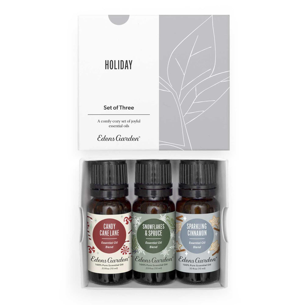 Edens Garden Christmas blends 3-pack bottle pour highlights premium oils for festive diffusion
