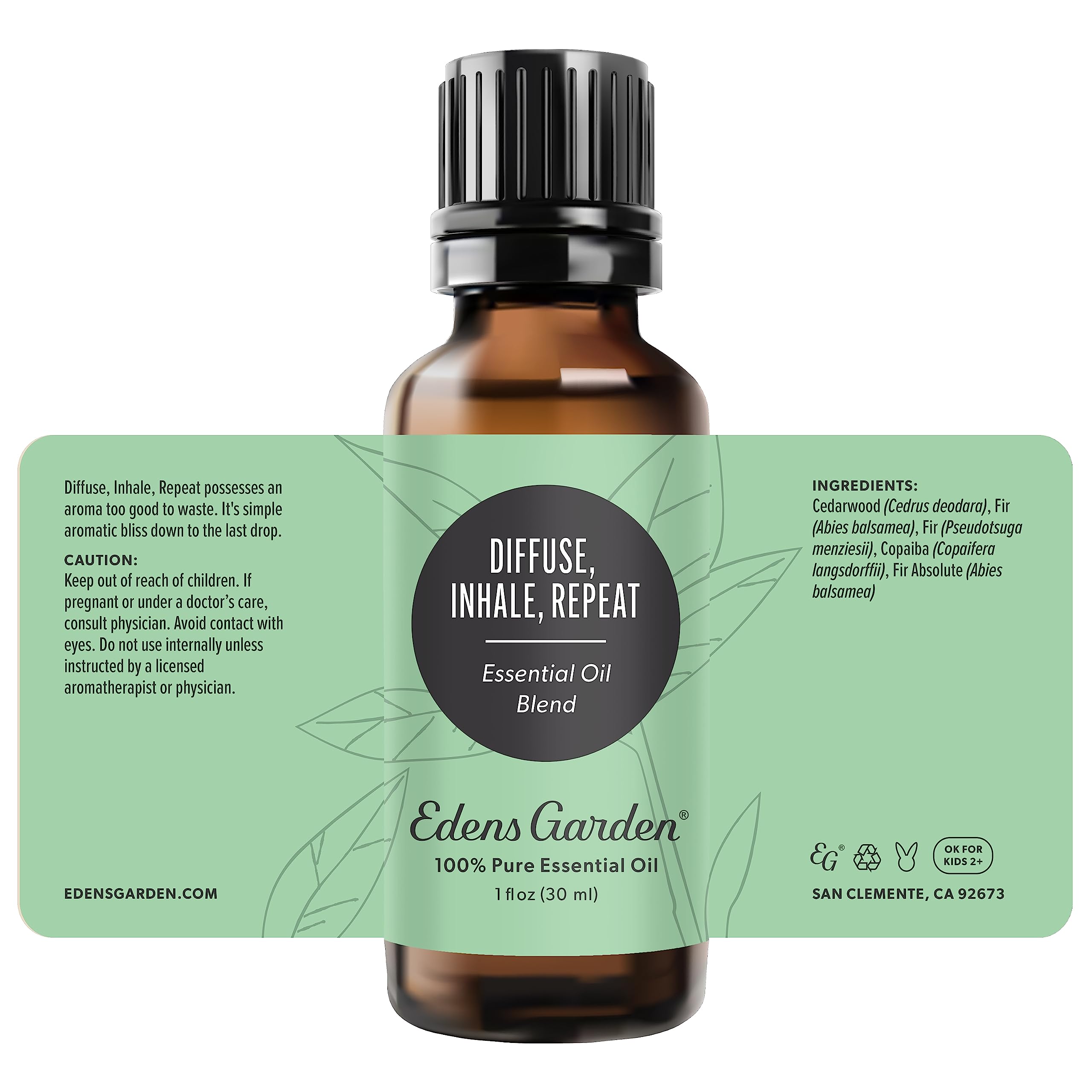 Edens Garden Diffuse, Inhale, Repeat packaging and branding on box