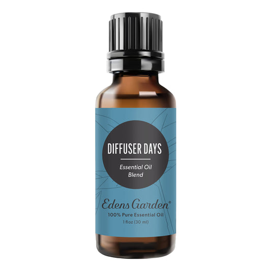Edens Garden Diffuser Days bottle displaying pure essential oil for versatile home scenting.
