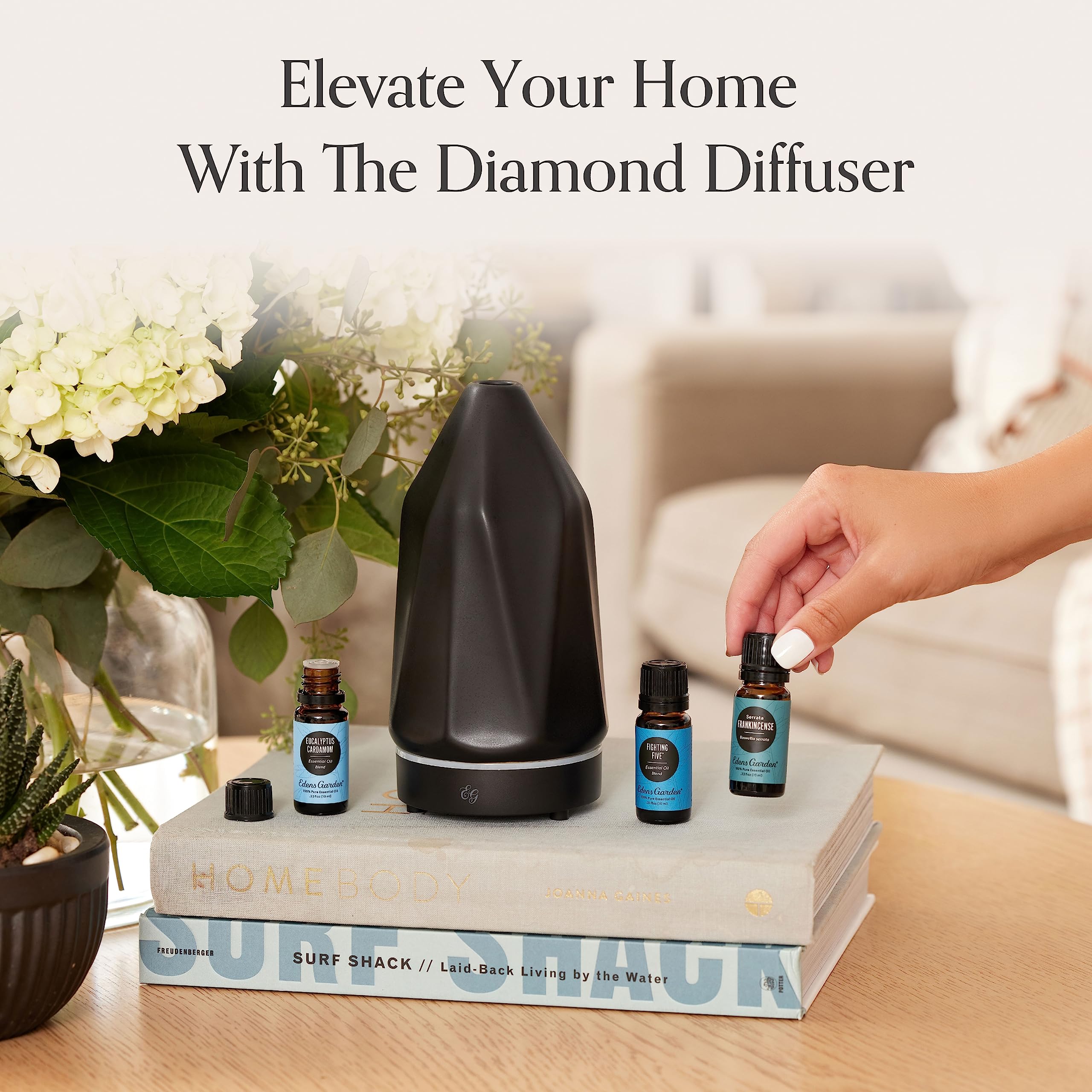 Edens Garden diffuser-room ambience with sleep blends for serene evenings.