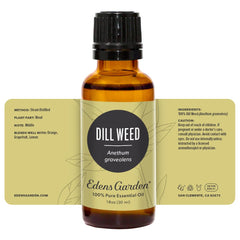 Edens Garden Dill Weed Oil bottle with kid-safe labeling.