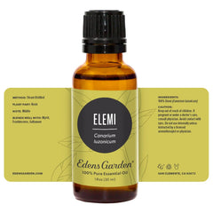 Elemi essential oil bottle with clean label and sustainable packaging.