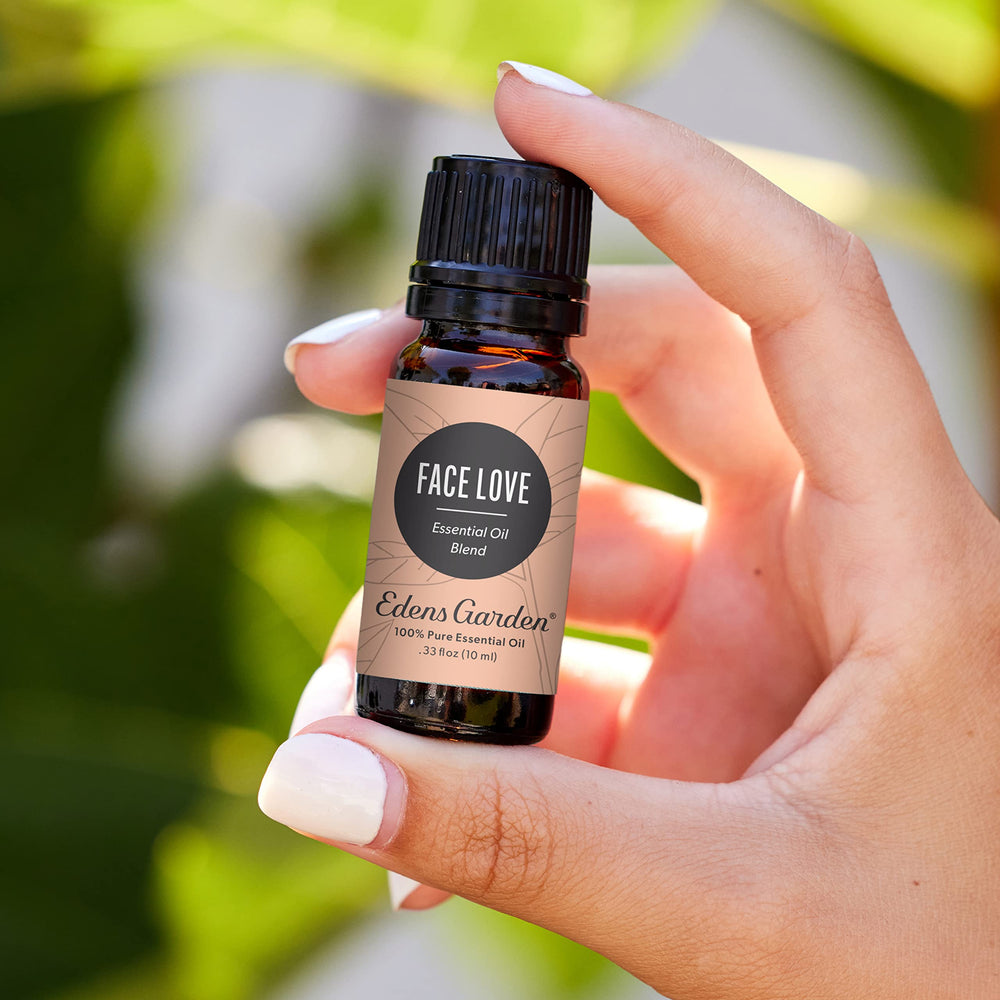 Face Love bottle close-up for soothing aroma during skincare rituals.