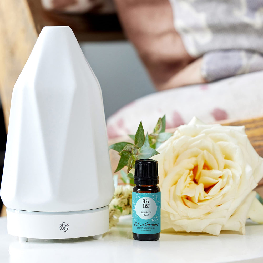 Edens Garden Germ Ease diffuser session captures a relaxing aromatherapy moment