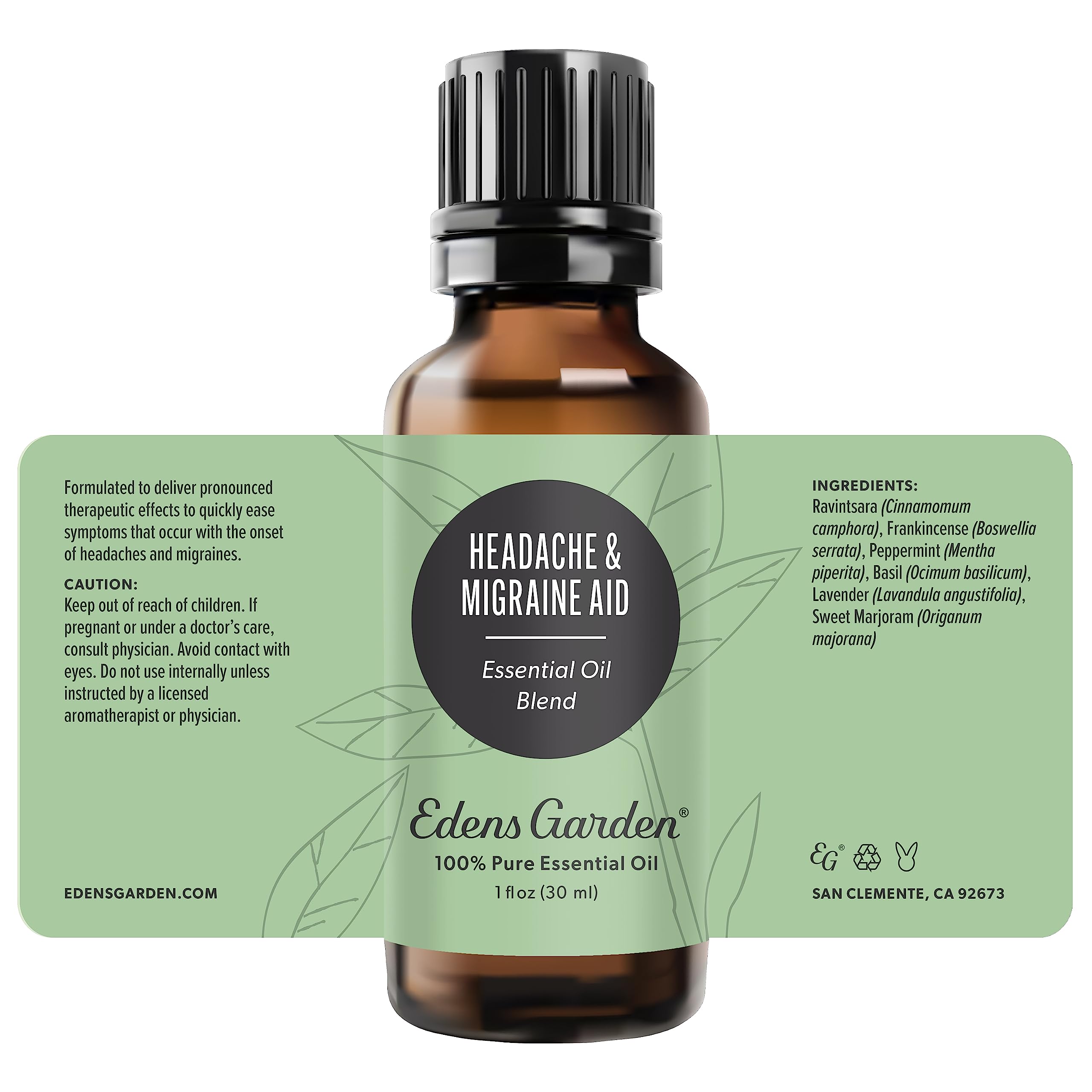 Shelf display featuring Edens Garden Headache & Migraine Aid in a premium line