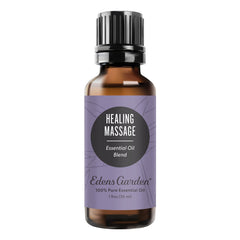 Edens Garden Healing Massage Oil bottle close-up for relaxing massage
