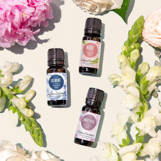 Edens Garden In Bloom Rose Blend bottle ideal for romantic diffusion and skin-safe aroma.