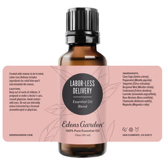 Peppermint-tangerine hint in Edens Garden Labor-Less Delivery blend for refreshing balance.