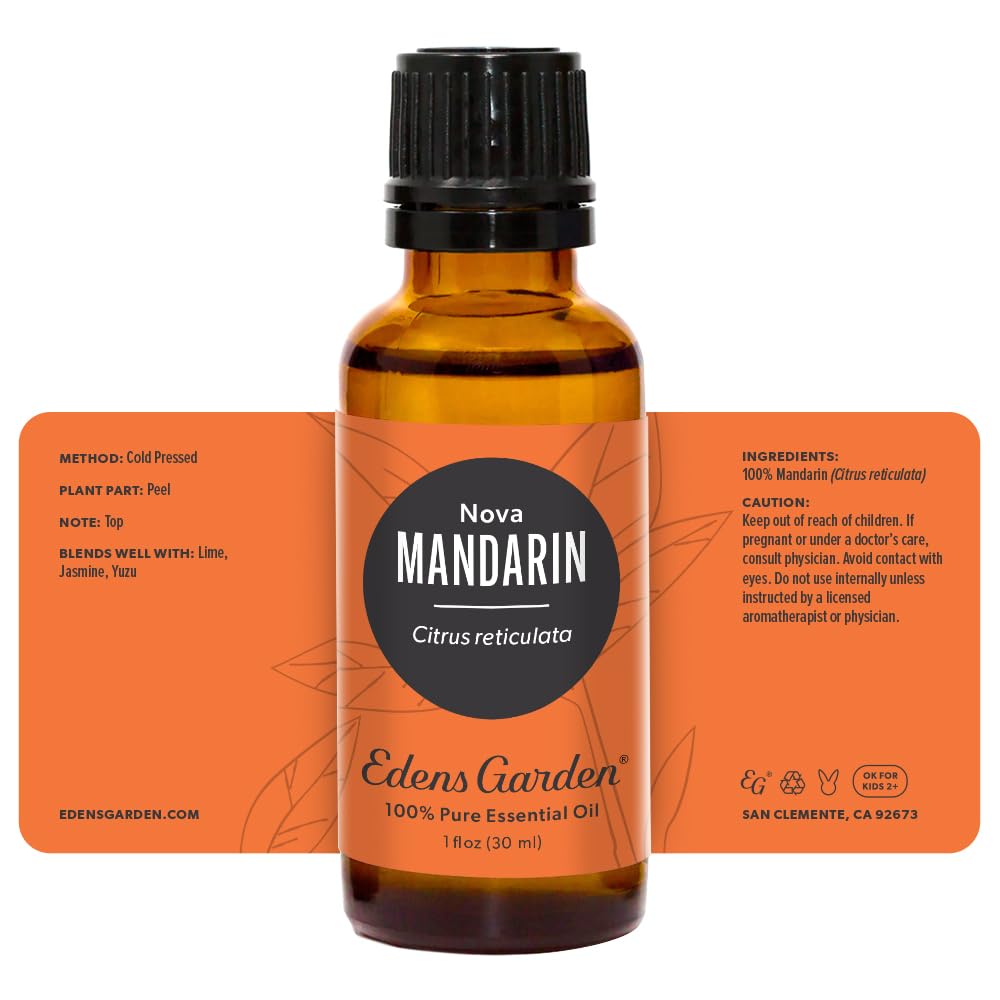 Close-up of Mandarin Nova oil droplets from Edens Garden bottle