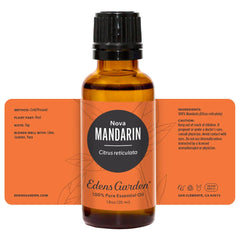 Close-up of Mandarin Nova oil droplets from Edens Garden bottle