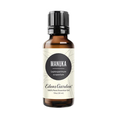Edens Garden Manuka essential oil bottle with dropper ready for blends.