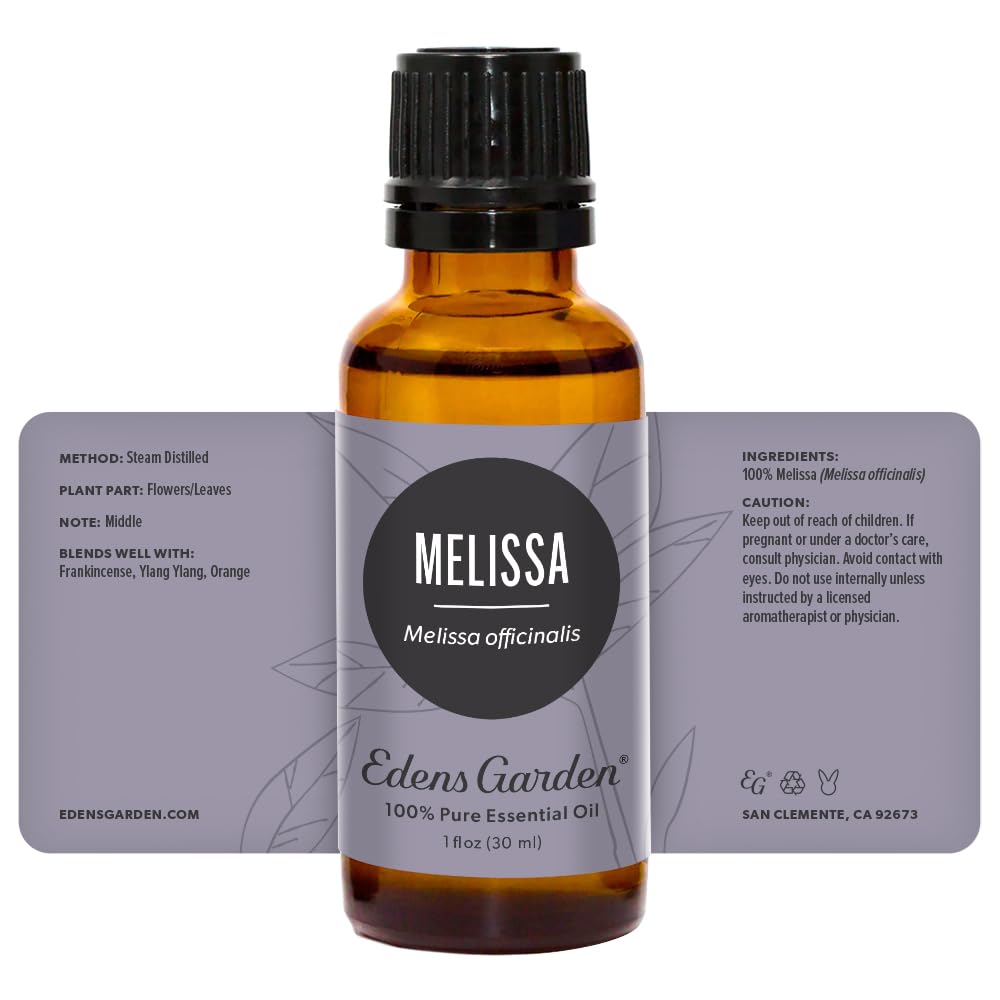 GC-MS certificate label on Edens Garden Melissa oil for transparency.