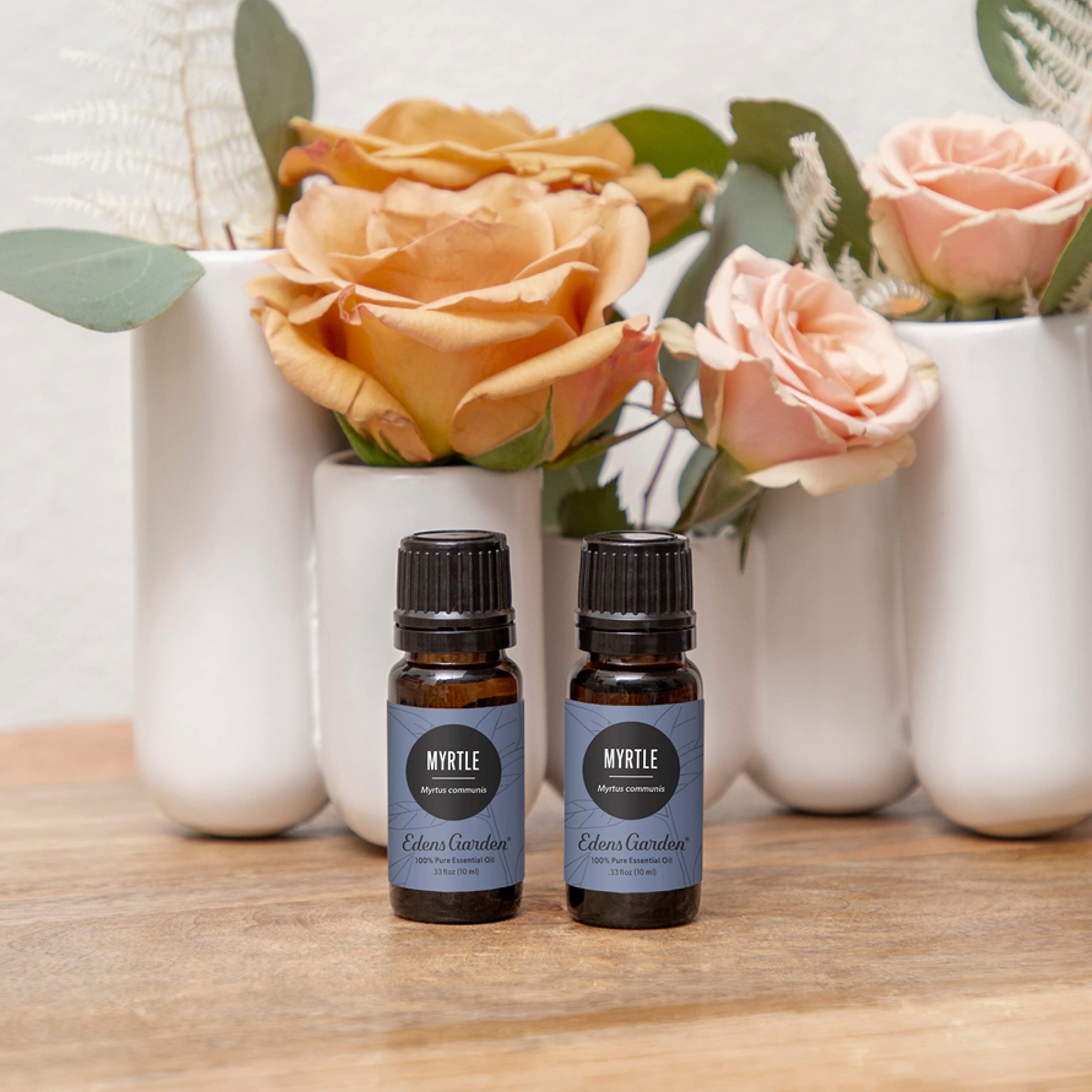 Edens Garden Myrtle essential oil diffuser setup promoting a refreshing mood