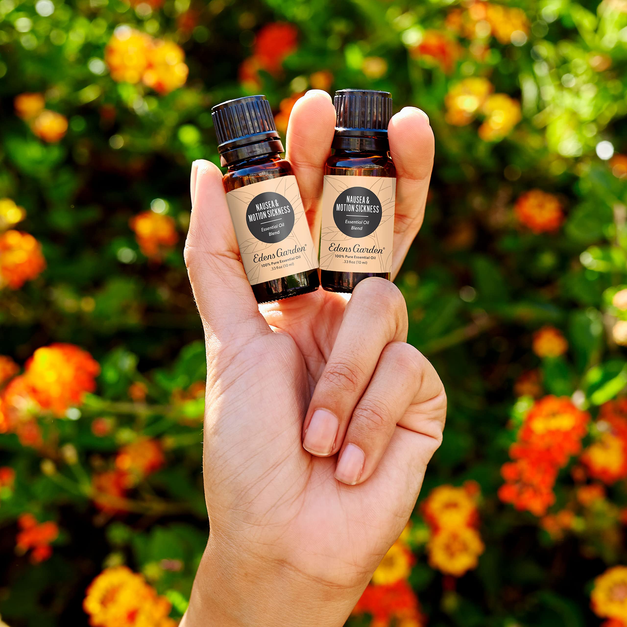 Edens Garden Nausea & Motion Sickness diffuser image highlights space-friendly aroma for travel