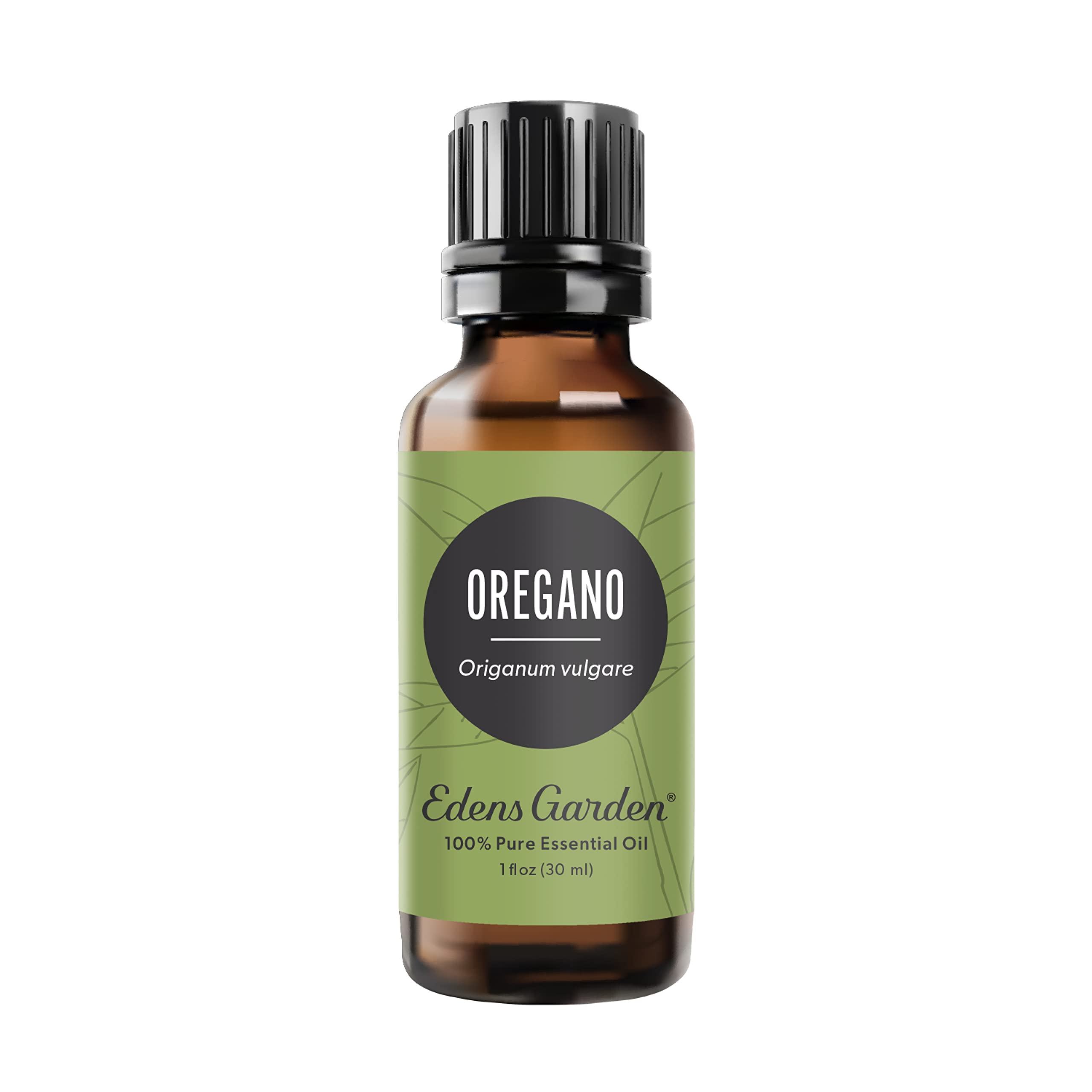 Edens Garden oregano oil bottle showing premium 100% pure essential oil.