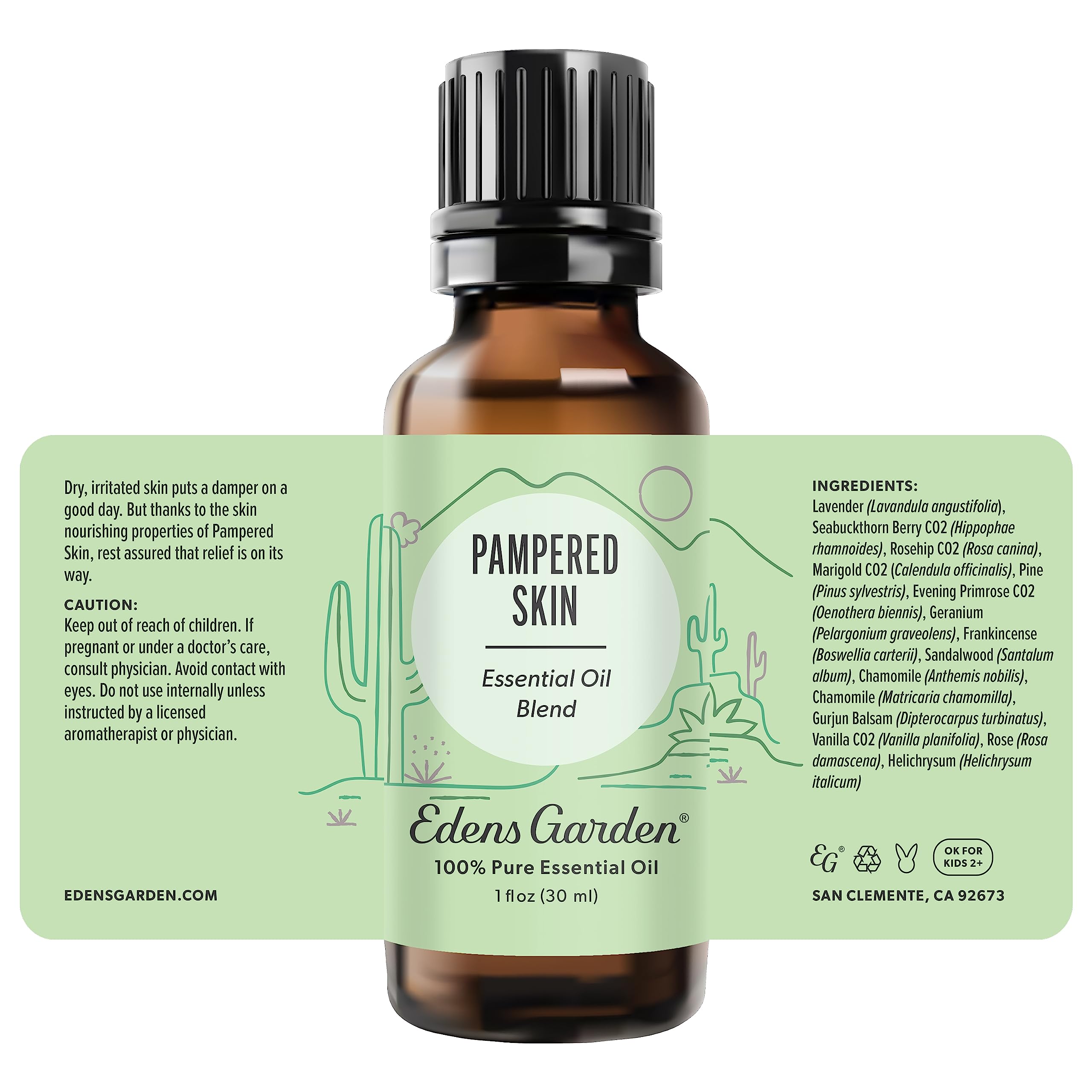 Edens Garden Pampered Skin packaging shot signaling premium quality.