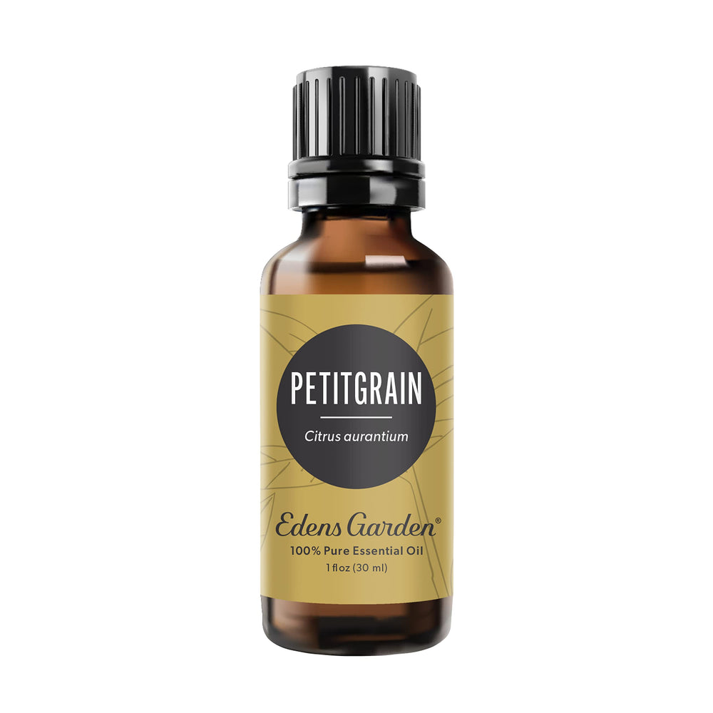 Edens Garden Petitgrain bottle pour showing diffuser-ready aroma for calm spaces