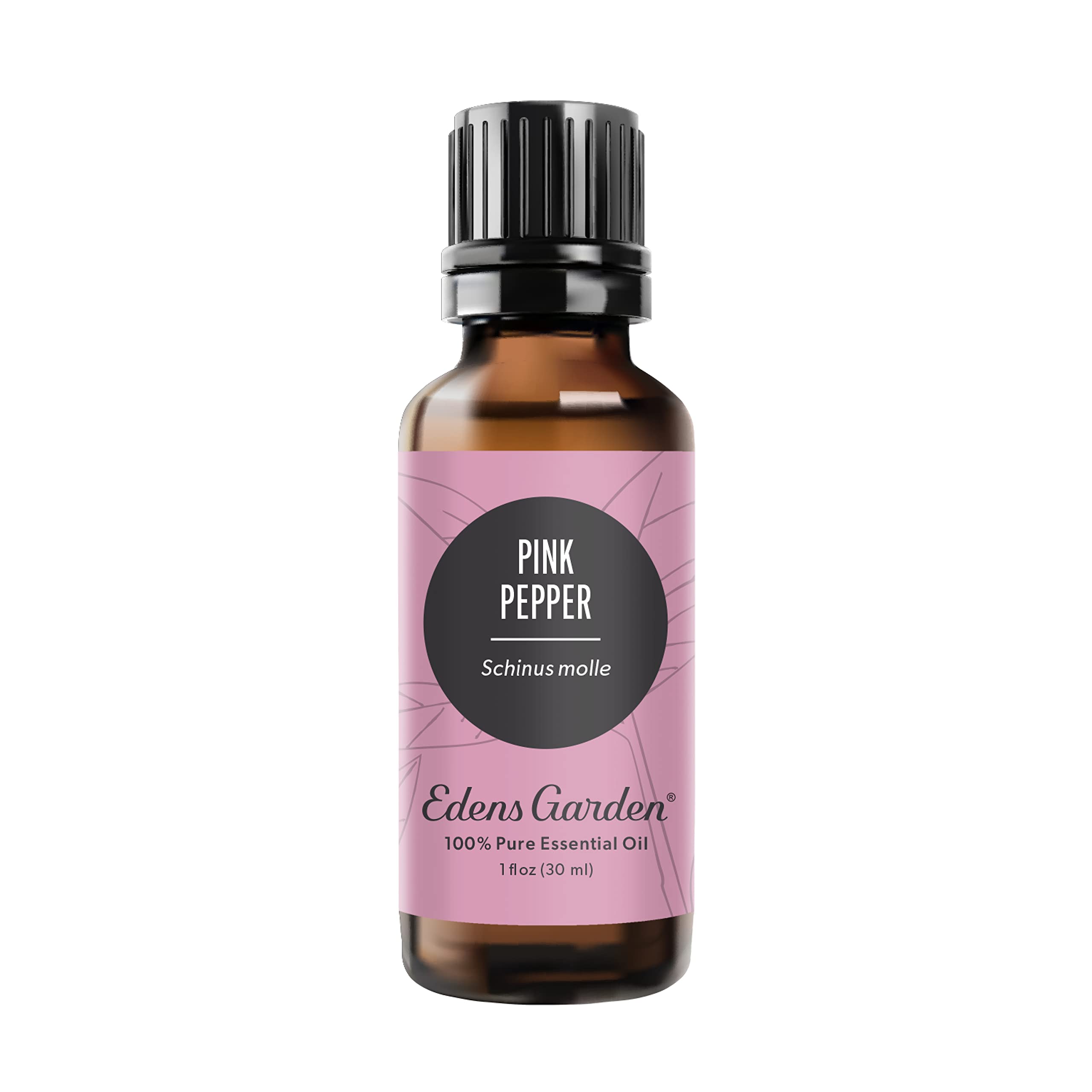 Edens Garden pink pepper oil bottle ready for diffusion and topical relaxation use.