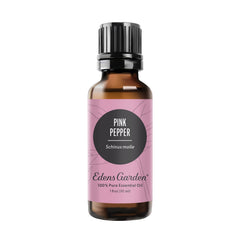 Edens Garden pink pepper oil bottle ready for diffusion and topical relaxation use.