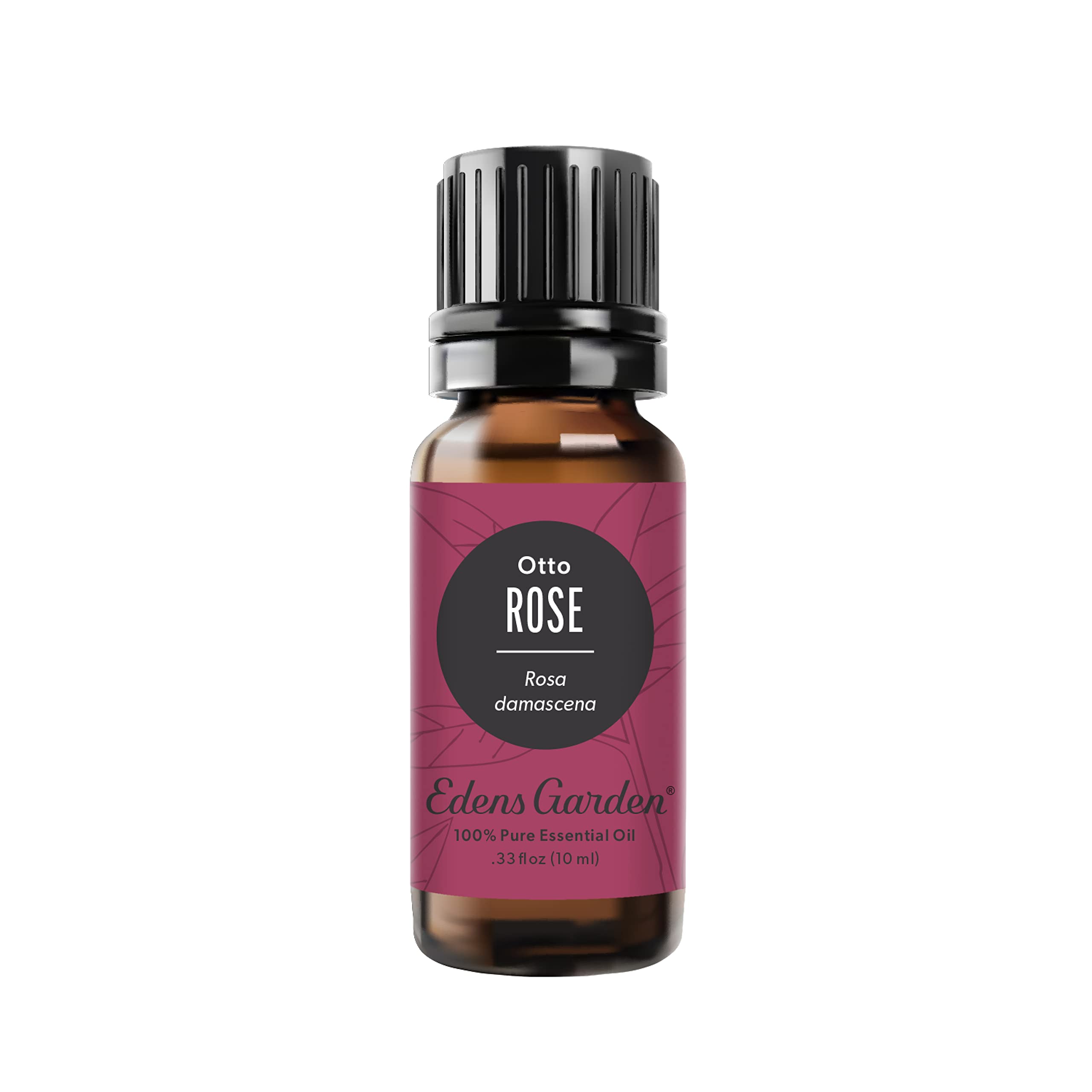 Edens Garden Rose Otto essential oil bottle close-up highlighting pure floral aroma