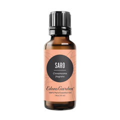 Edens Garden Saro essential oil bottle close-up for diffusion and aromatherapy.