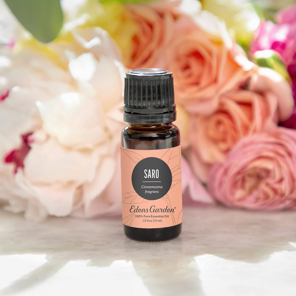 Edens Garden Saro essential oil shown with diffuser for an energizing atmosphere.