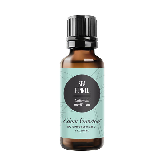 Edens Garden Sea Fennel oil bottle close-up for versatile aromatherapy.