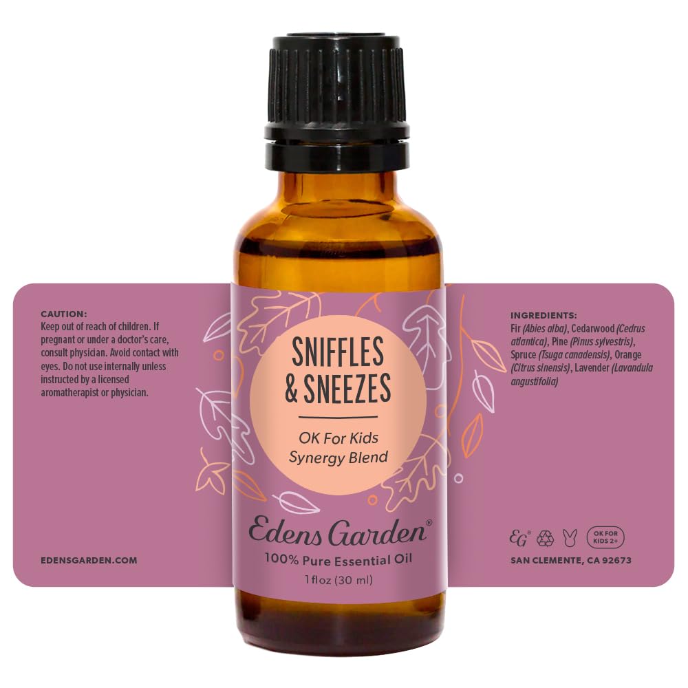 Edens Garden Sniffles & Sneezes family-use for a safe, fresh home aroma.