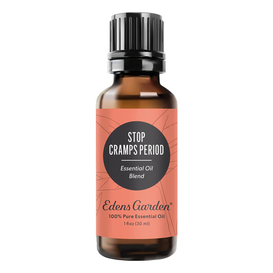 Edens Garden Stop Cramps bottle close-up for soothing aromatherapy