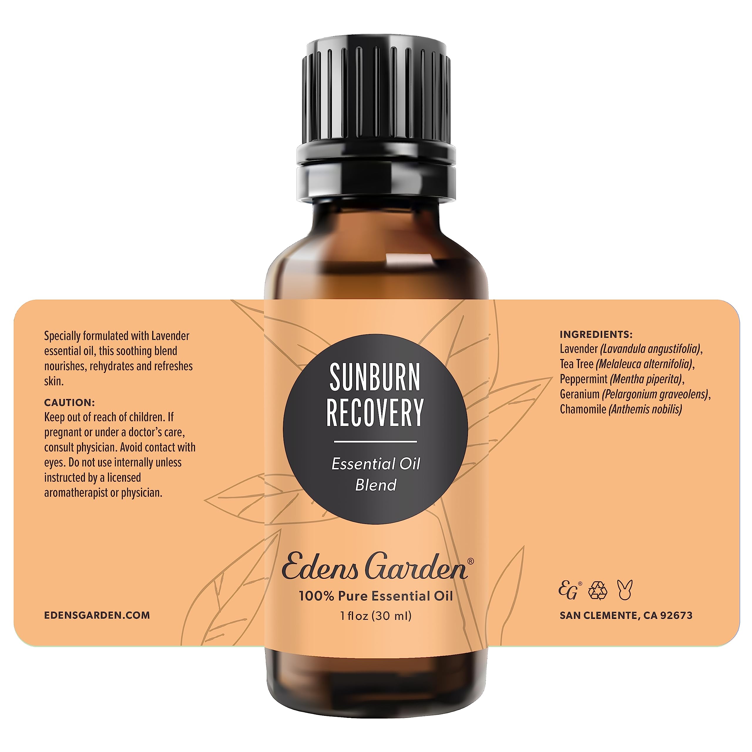 Edens Garden Sunburn Recovery 30ml size—compact bottle for travel and post-sun rituals.