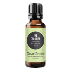 Edens Garden The Good Life bottle closeup shows pure essential oil quality for diffusers and skincare.