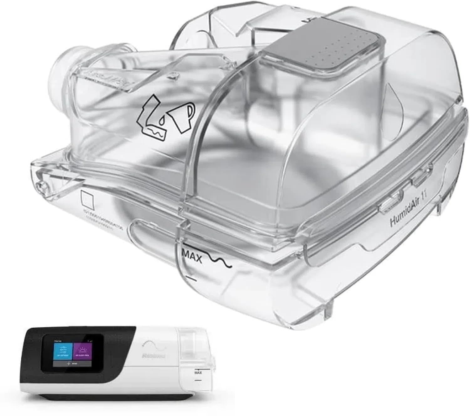 Edionmier HumidAir water chamber close-up in clear plastic for nightly CPAP use