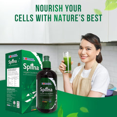 EDMARK Splina liquid close-up showcasing vibrant green color and natural clarity.