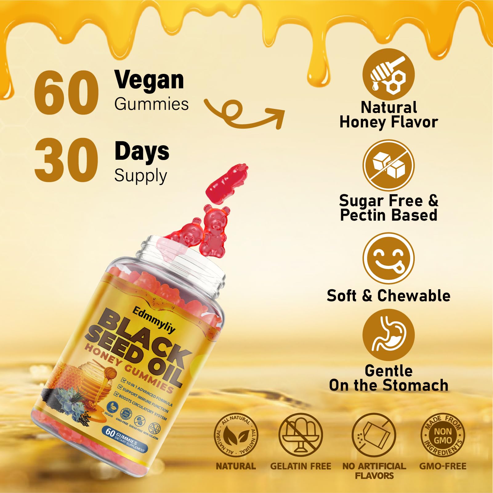 Edmmyliy gummies symbolize immunity and digestion support.