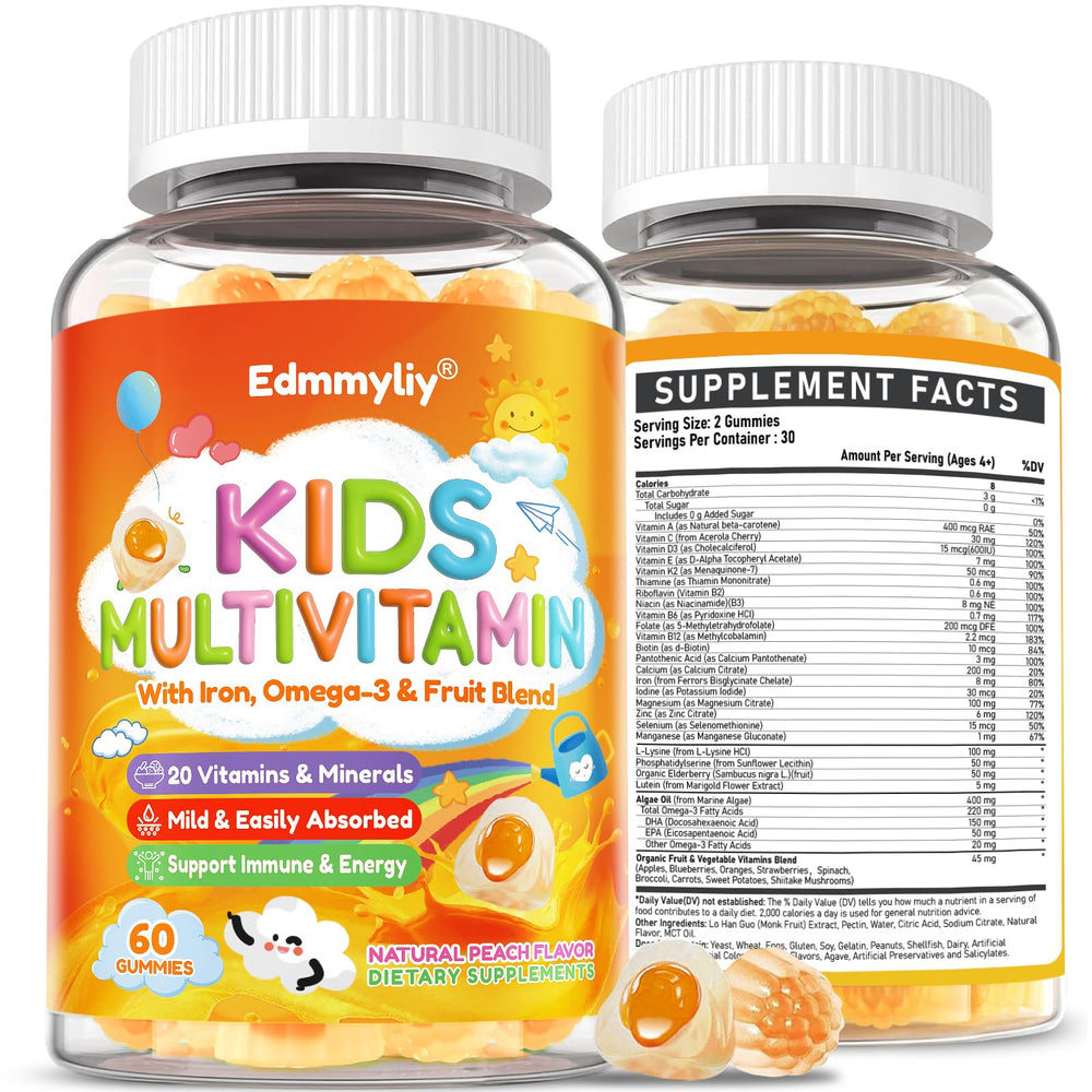 Edmmyliy Kids Multivitamin Gummies label highlights ingredients for daily growth support