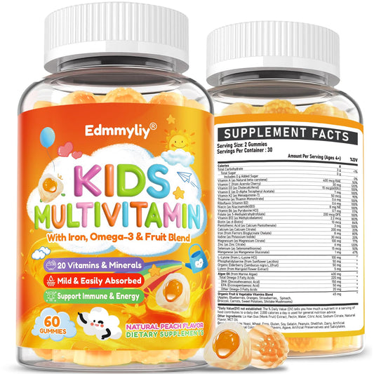 Edmmyliy Kids Multivitamin Gummies label highlights ingredients for daily growth support