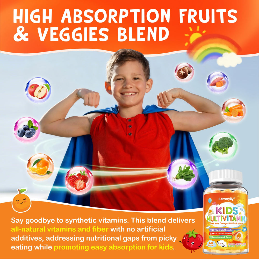 Edmmyliy Kids Multivitamin Gummies nutrition facts panel informs dosing and nutrient coverage