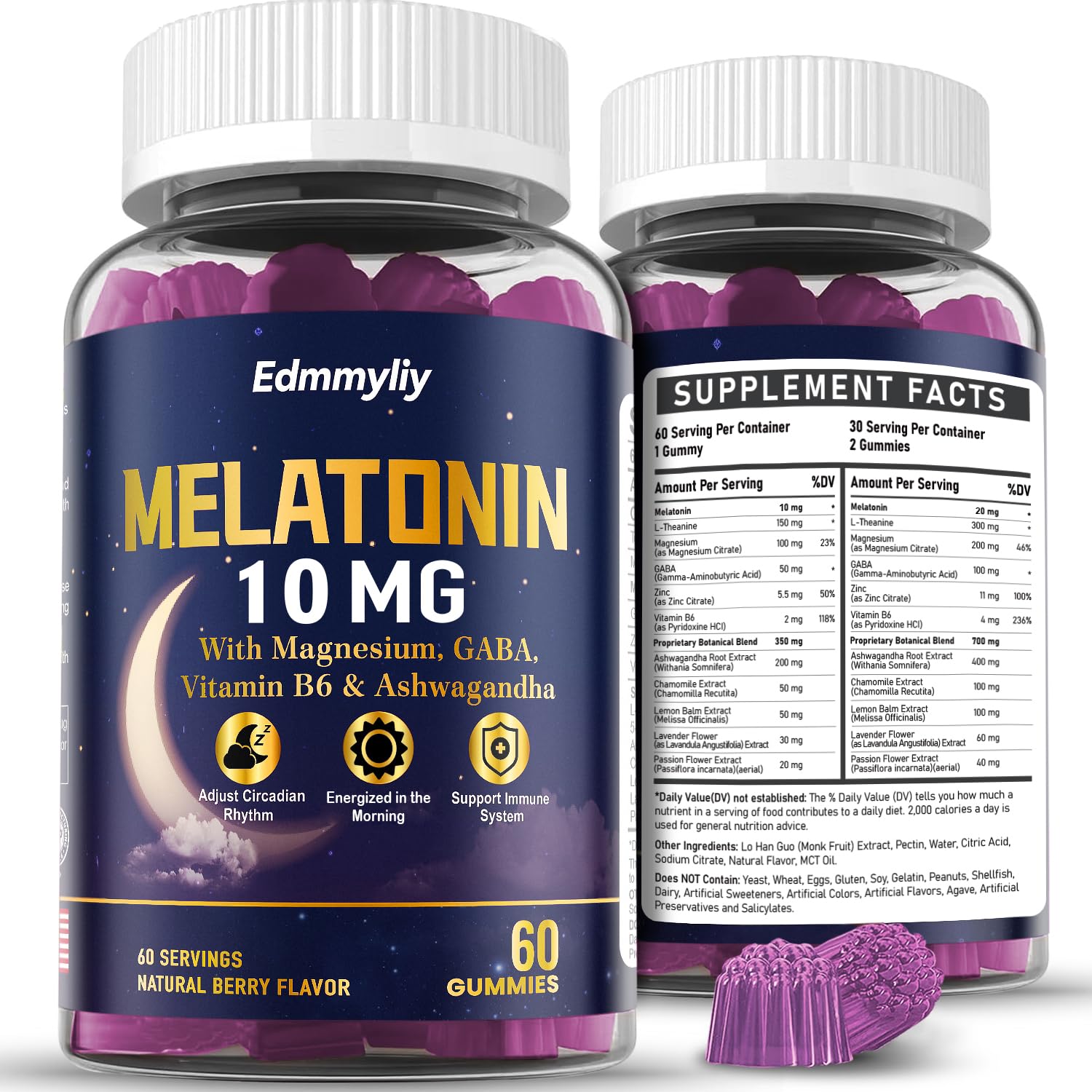 Edmmyliy melatonin gummies bottle promotes a calm bedtime routine.
