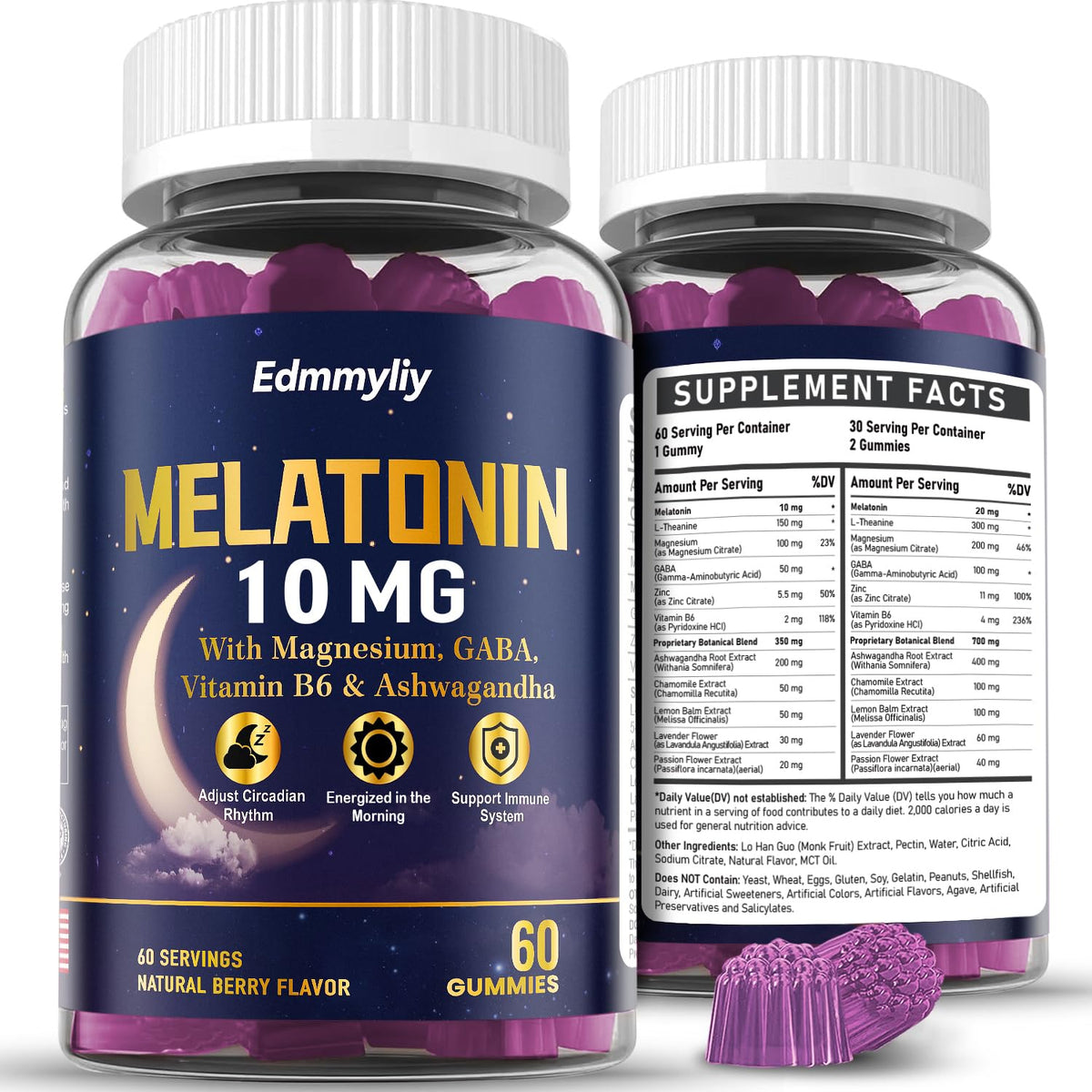Edmmyliy melatonin gummies bottle promotes a calm bedtime routine.