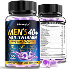Edmmyliy bottle of multivitamin gummies for men 40+ supports daily energy.