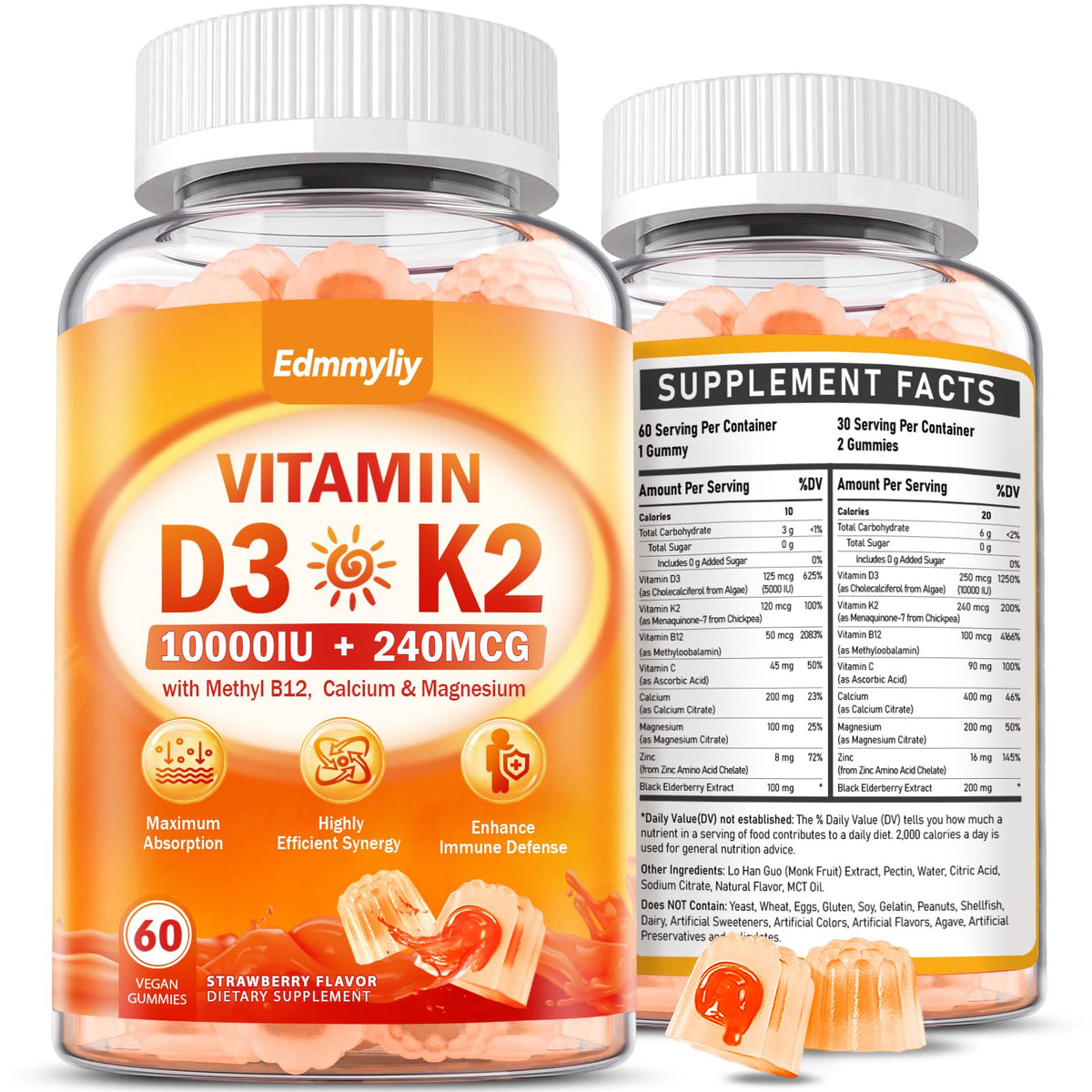 Edmmyliy Vitamin D3 gummies bottle for easy daily supplementation.