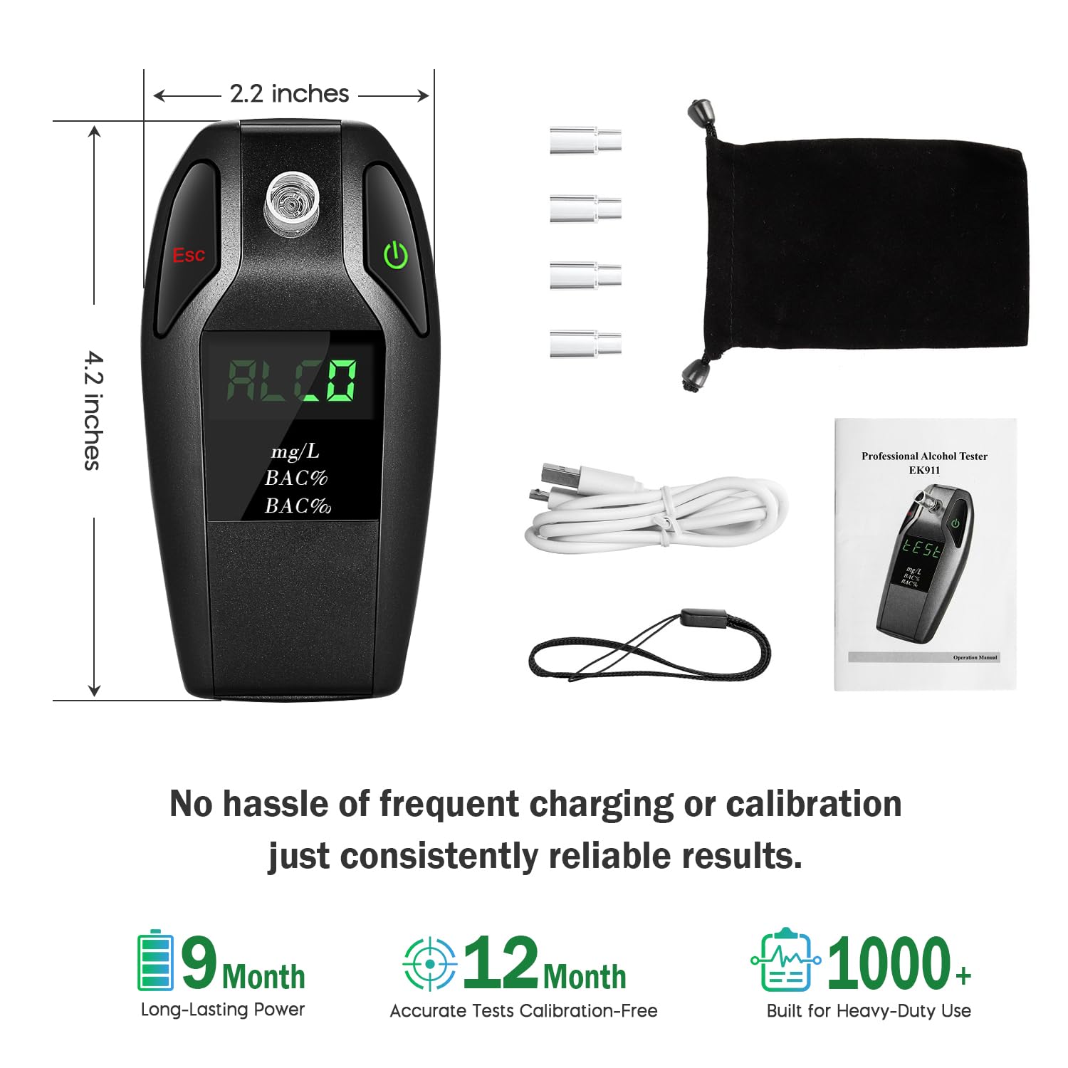 EEKTEST Breathalyzer in black finish suitable for everyday carry