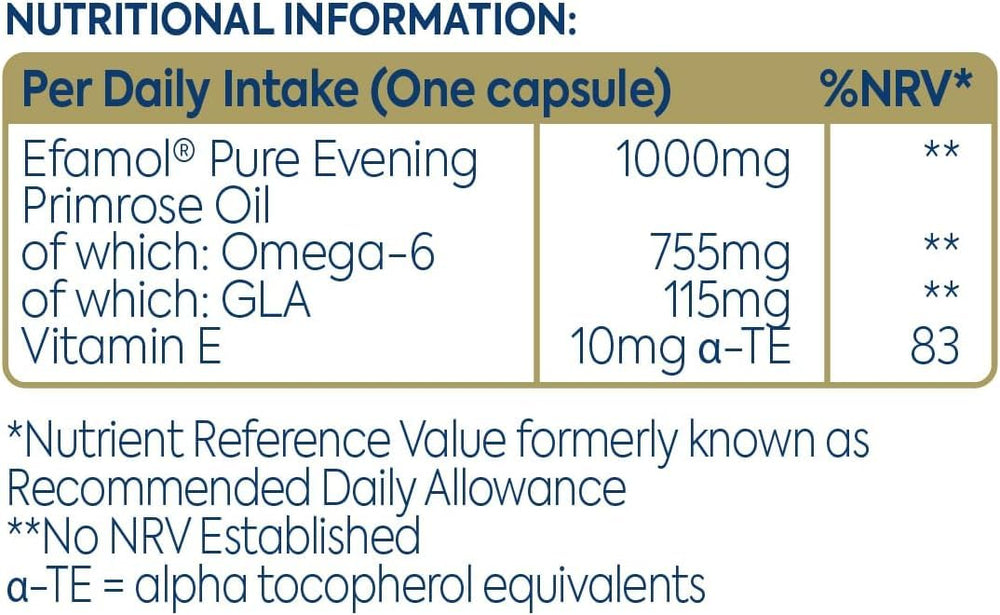 Efamol EPO capsules being poured, illustrating simple daily intake.