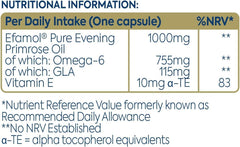 Efamol EPO capsules being poured, illustrating simple daily intake.
