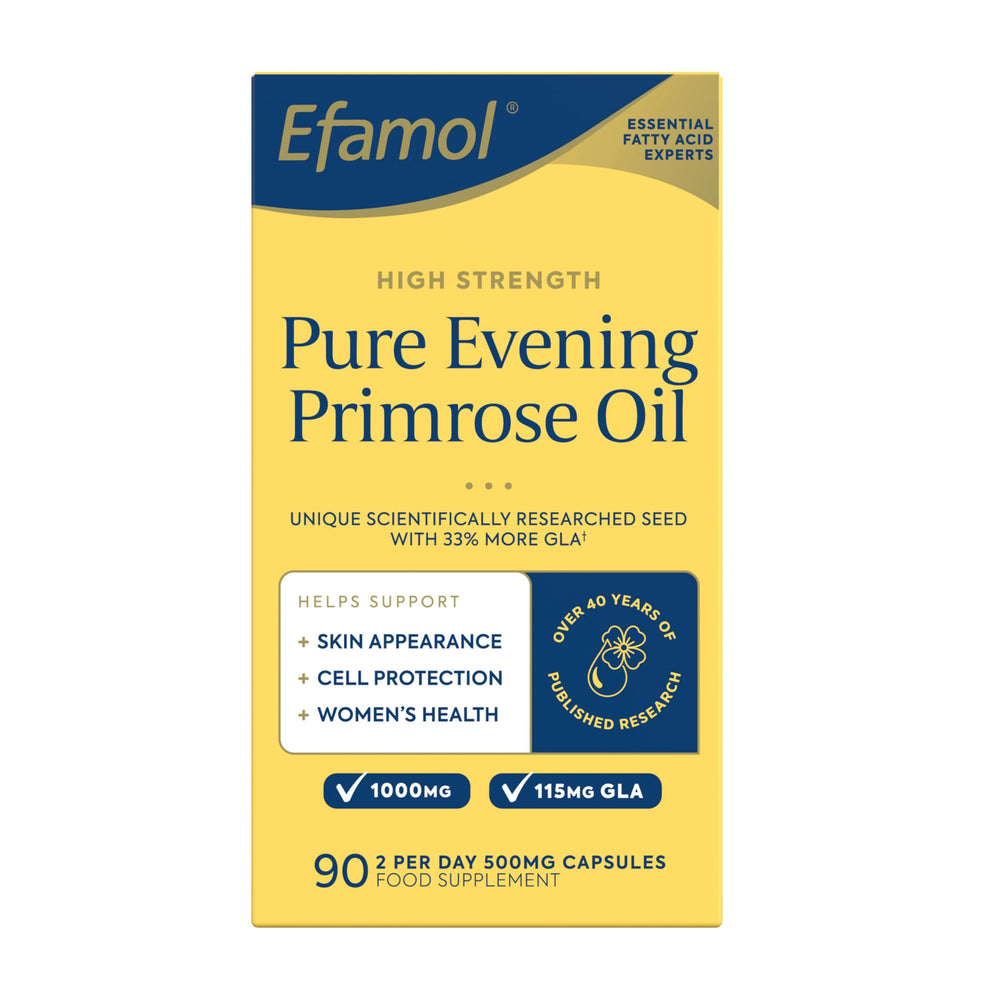Efamol Evening Primrose Oil bottle showing 1000 mg capsules for daily use.