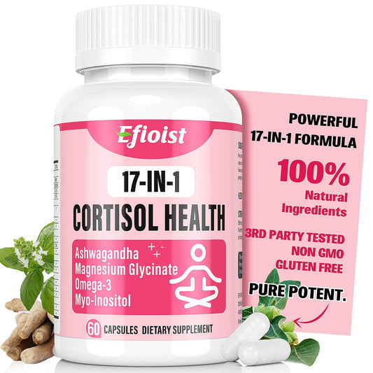 Efioist Cortisol bottle front view showing product design and branding for daily balance