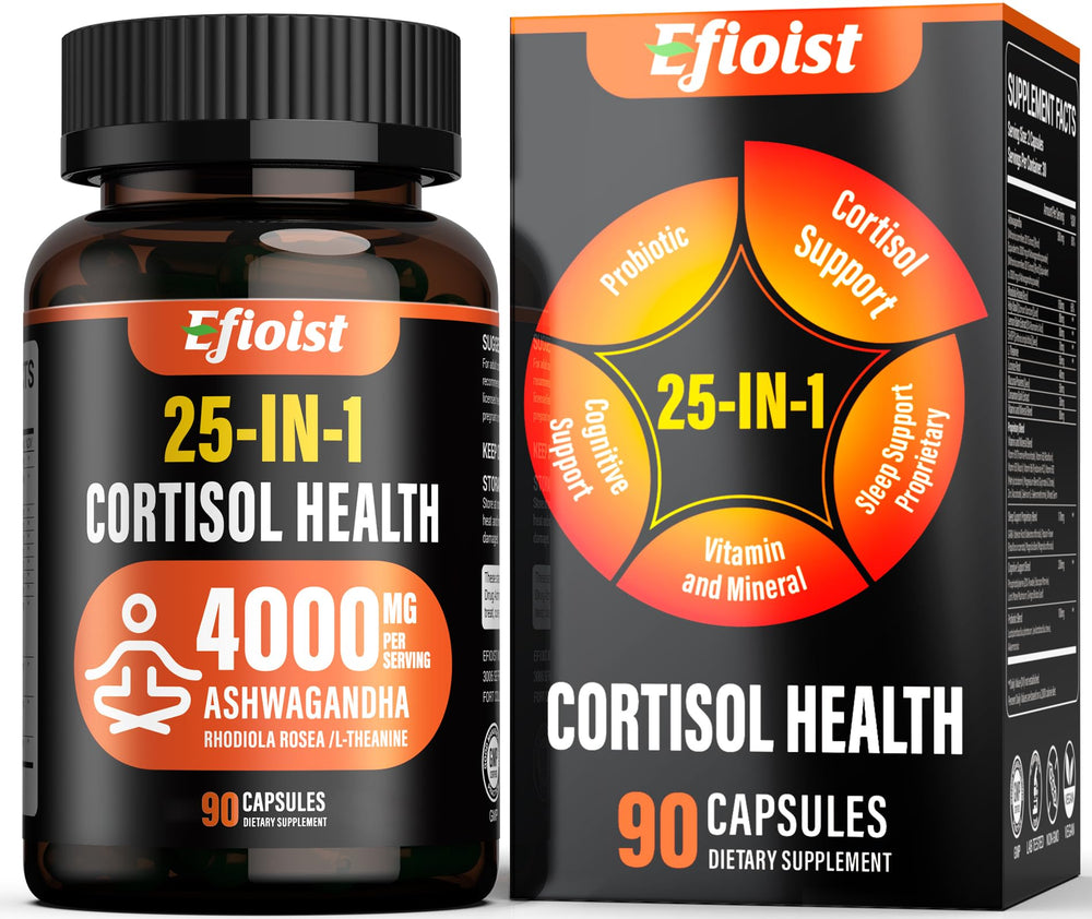 Efioist cortisol supplement bottle shows convenient daily stress support.