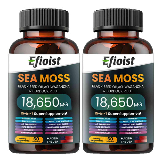 Efioist Sea Moss 6000mg bottle highlighting potent mineral blend for daily energy