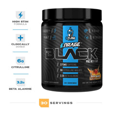 eflow Nutrition Enrage Black serving cup capturing powder texture and portion clarity.