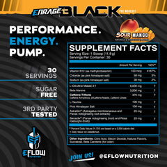 eflow Nutrition Enrage Black tub back showing nutrition panel and serving details for informed use.